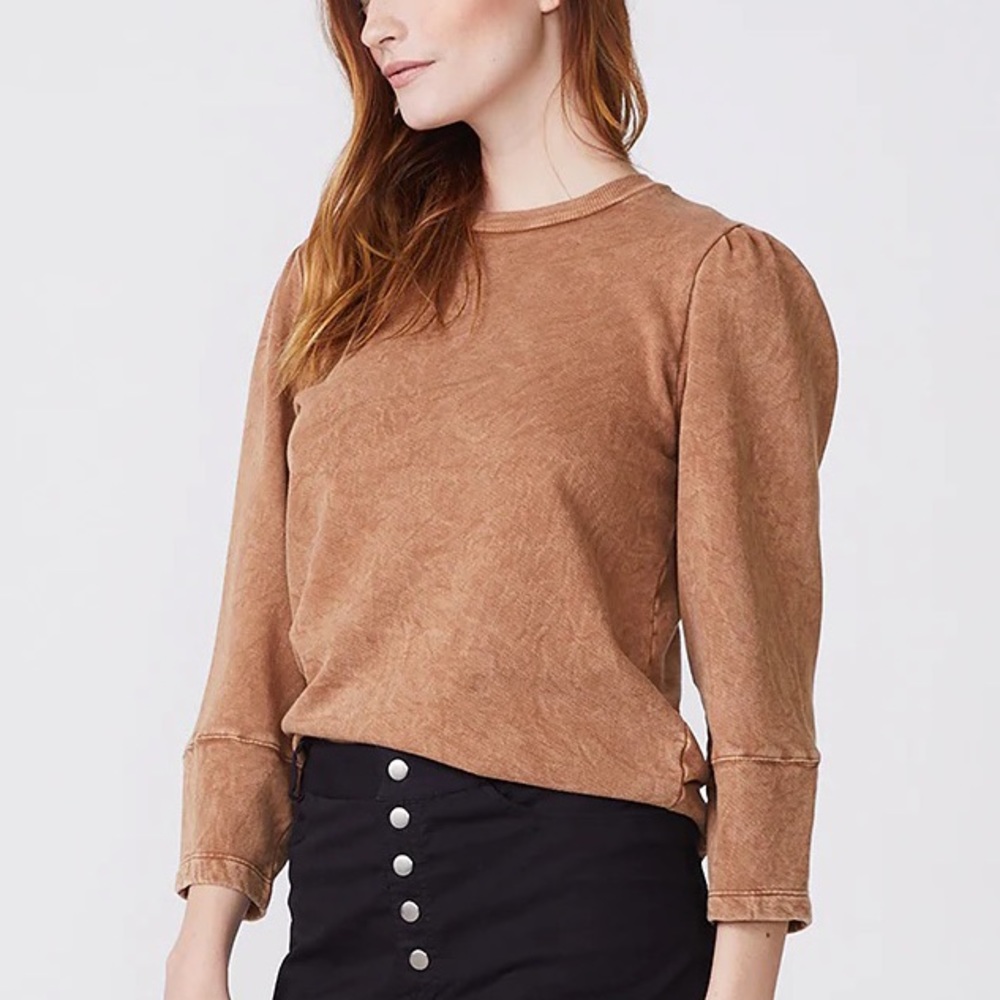 MONROW brown mineral wash puff sleeve sweatshirt XS
